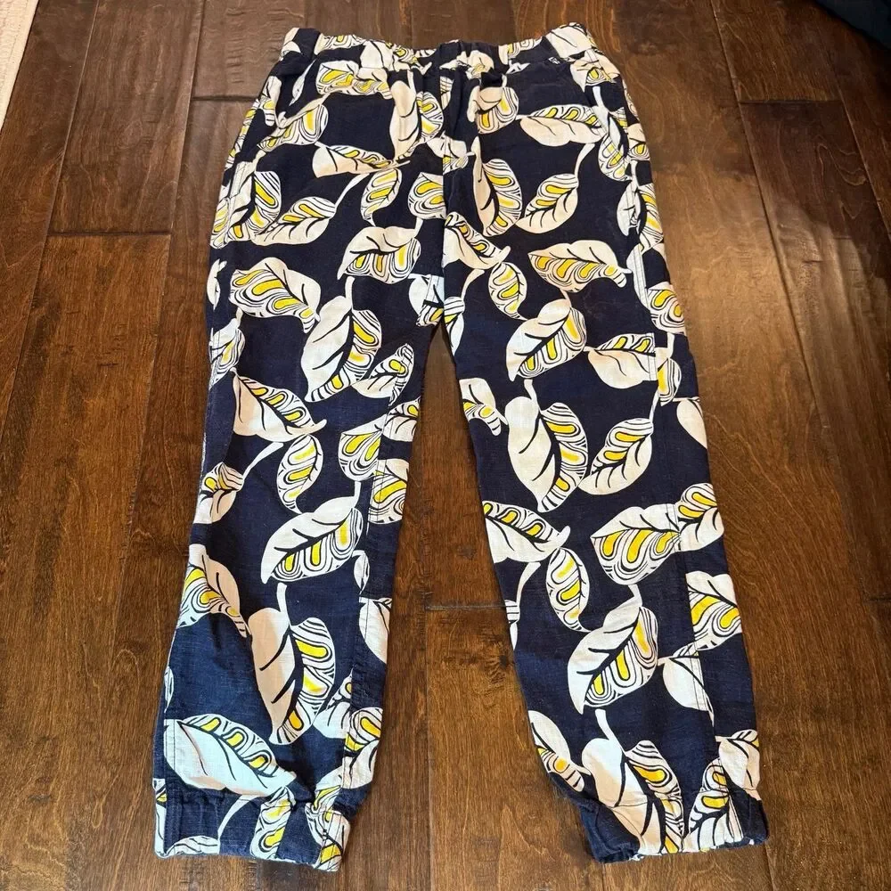 J. Crew Seaside Tropical Leaf Linen Blend Joggers size 4 Vacation Lightweight